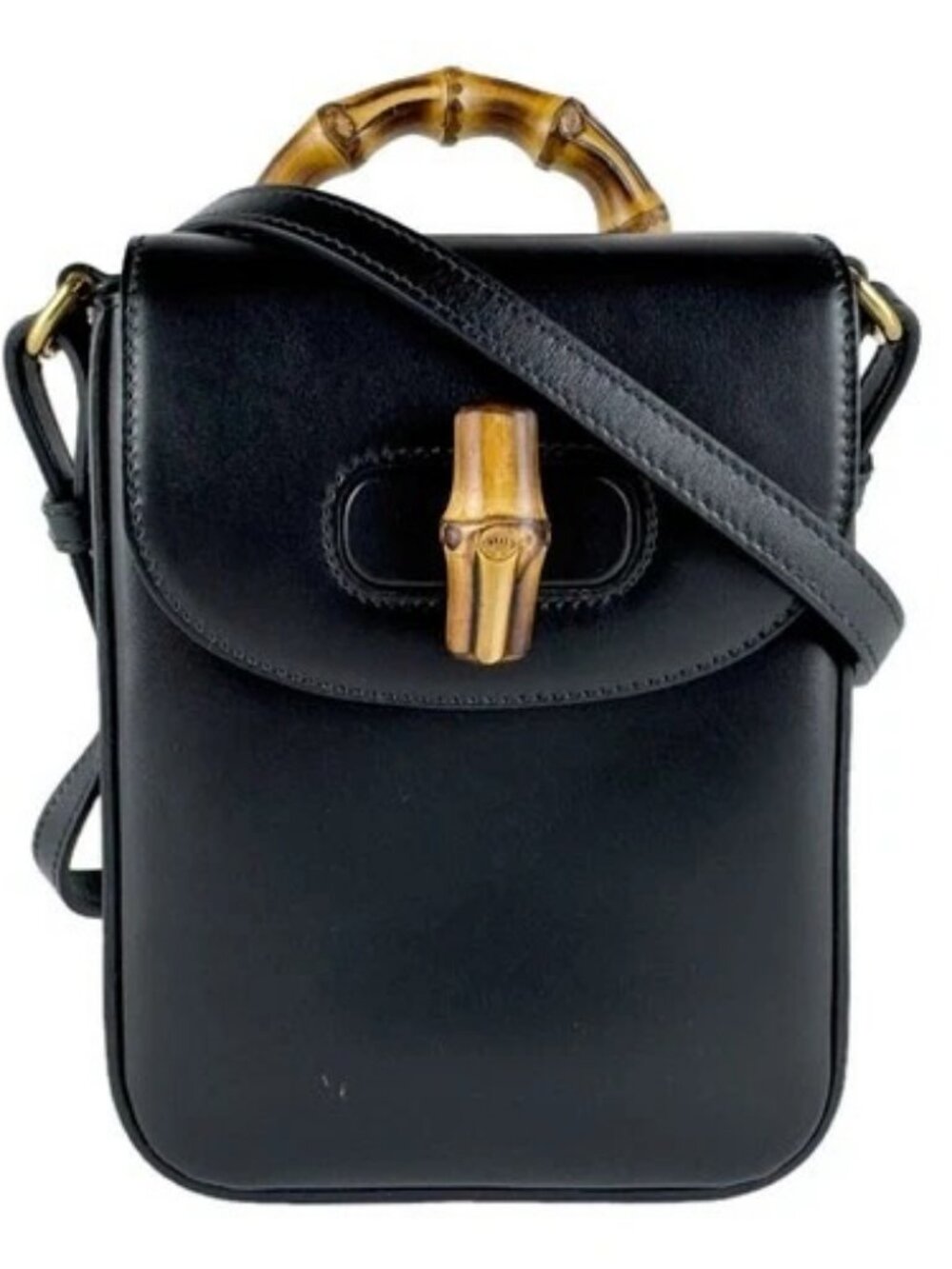 Auth GUCCI Bamboo Shoulder Bag Handbag Backpack Black Leathr - z9430